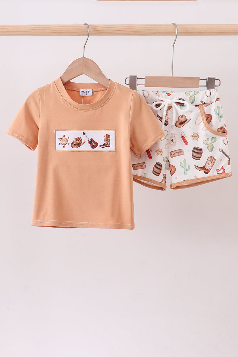 Western cowboy embroidery shorts set