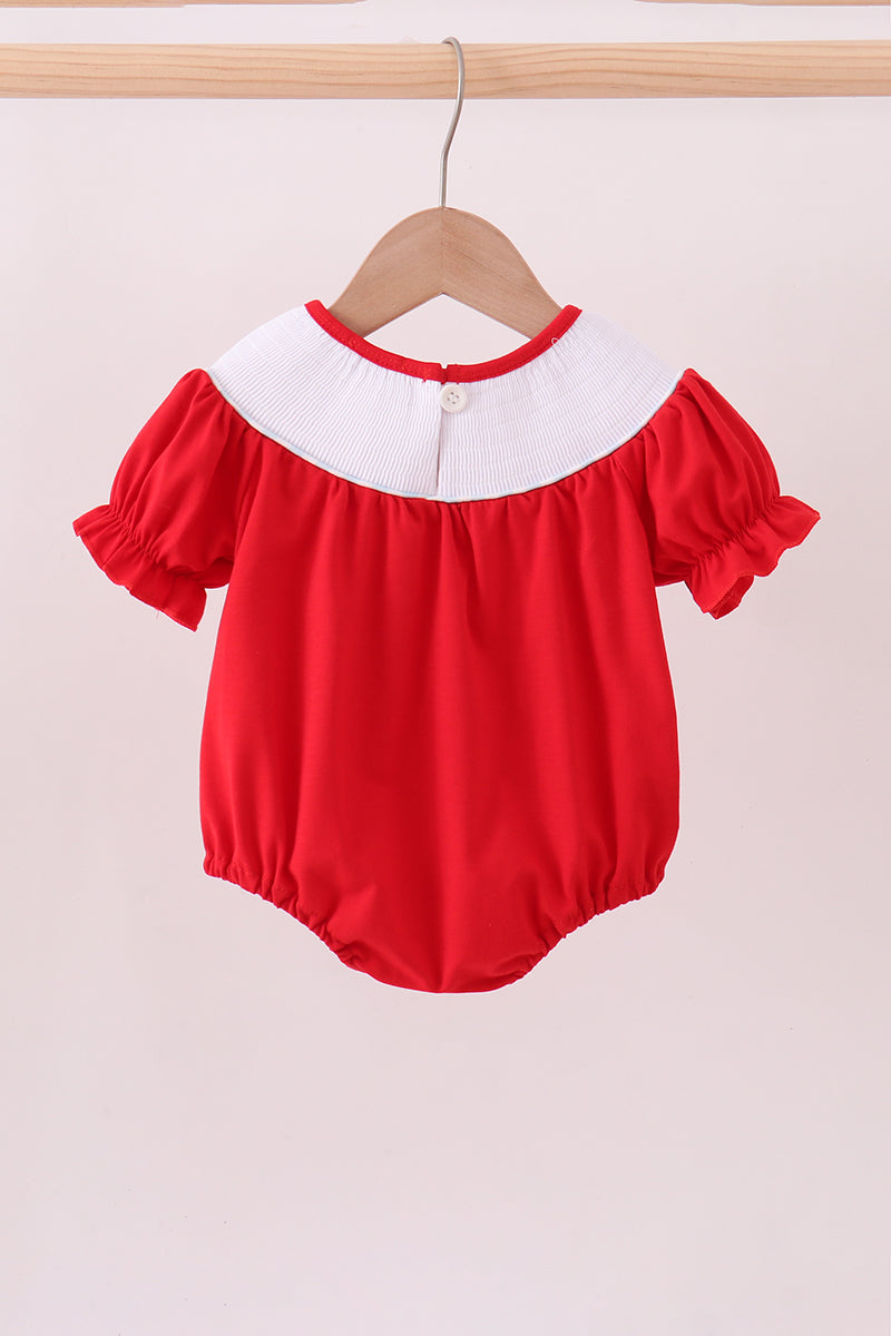 Red farm smocked ruffle bubble