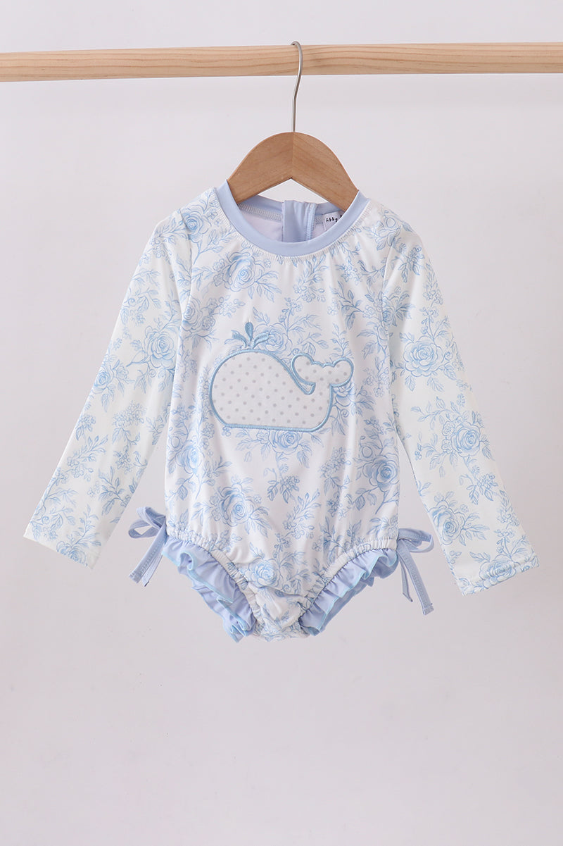 Blue whale applique rashguard