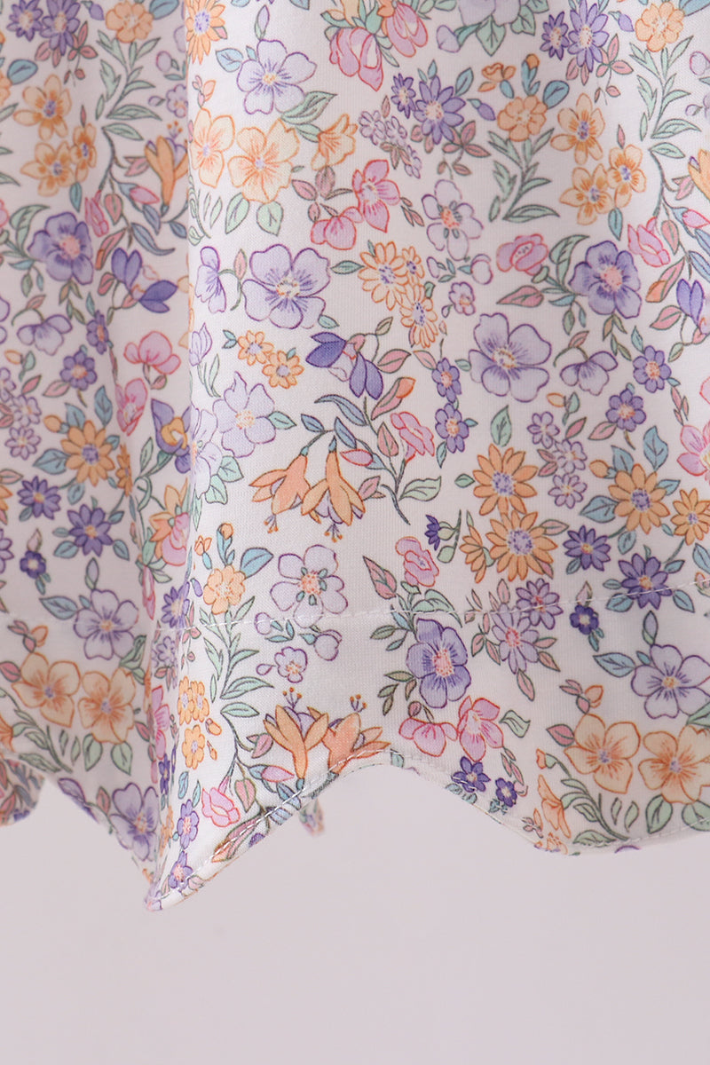 Purple floral smocked ruffle shorts set