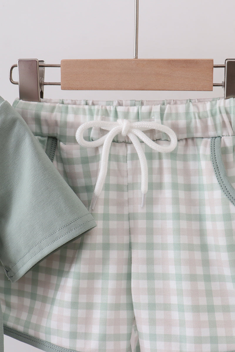 Sage plaid shorts set