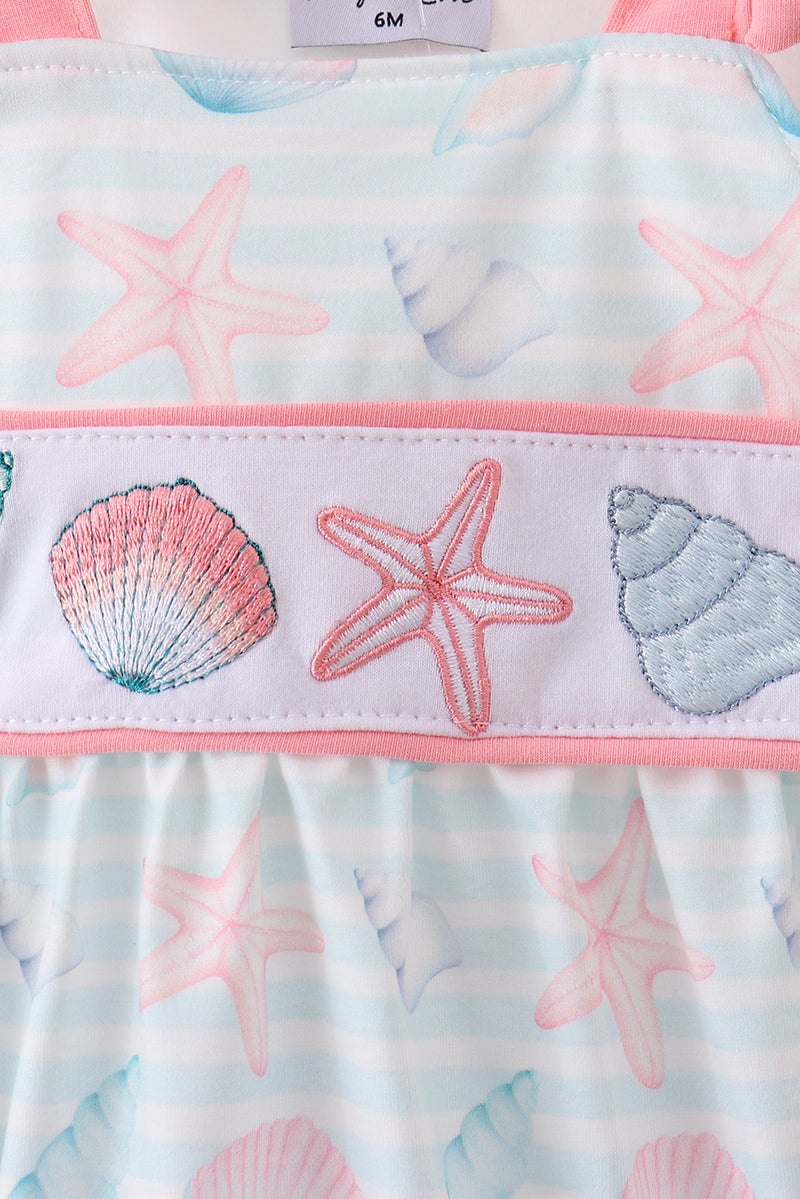 Pink shell starfish embroidery bow bubble