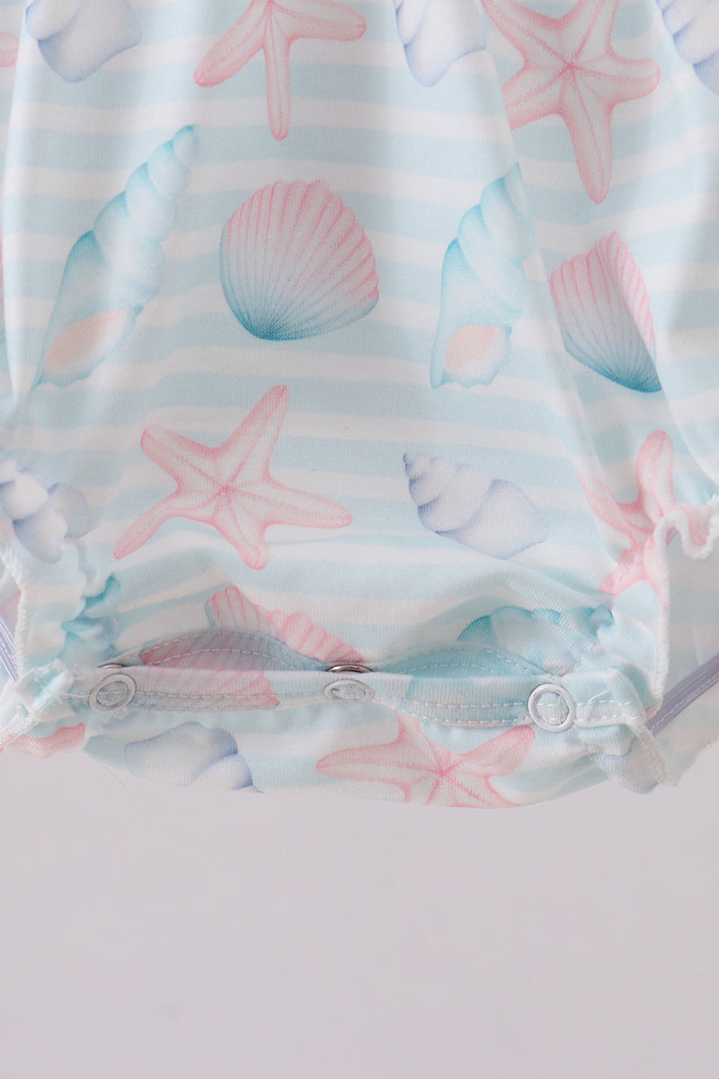 Pink shell starfish embroidery bow bubble