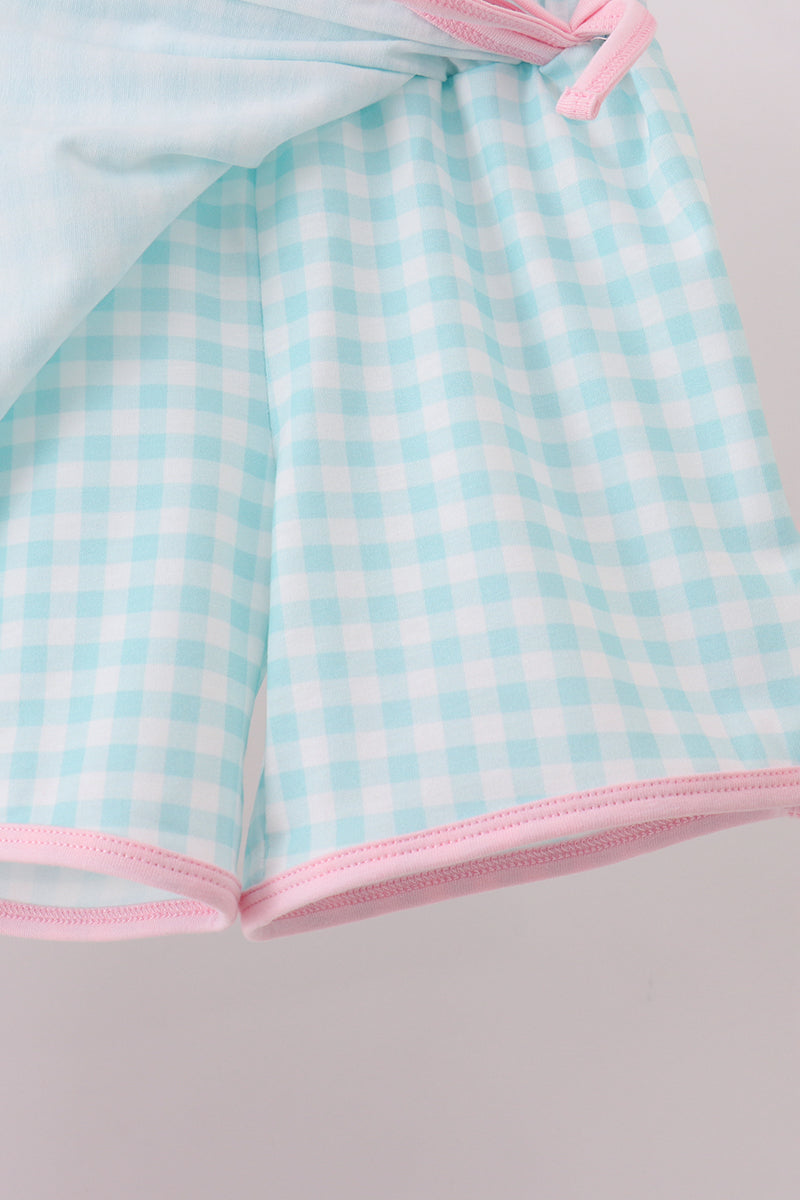 Pink bow french knot ruffle skort set