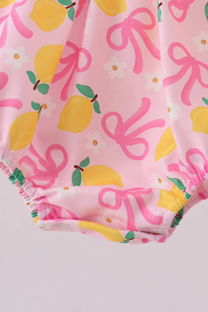 Pink lemon smocked bow print bubble