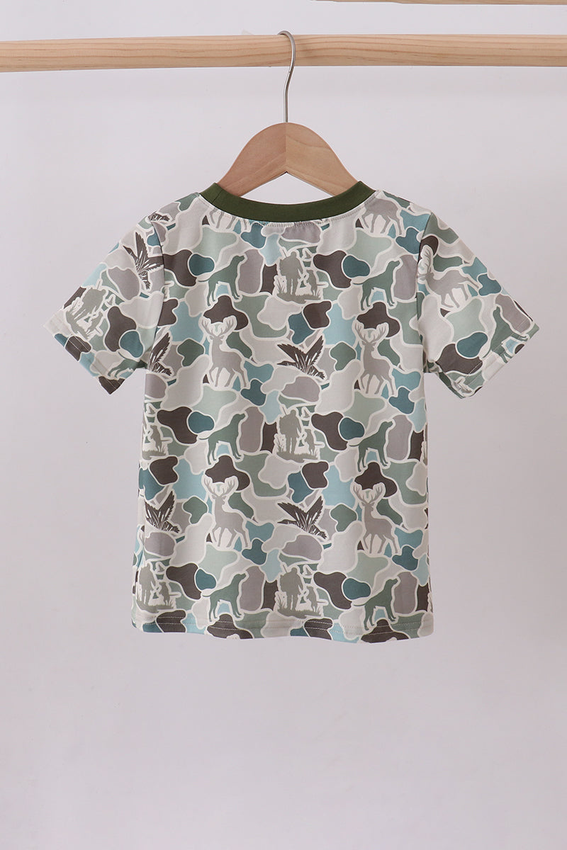 Camouflage duck print pocket top