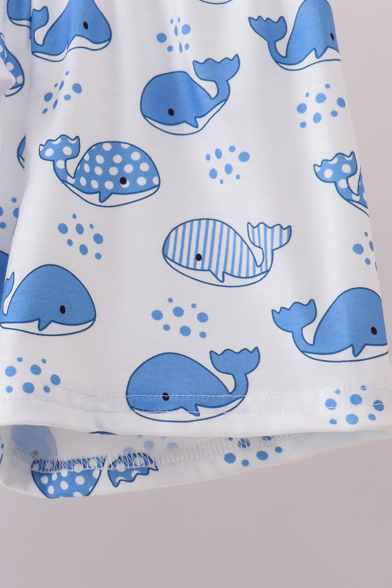 Blue whale applique shorts set