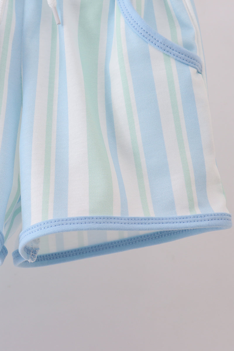 Blue stripe print shorts set