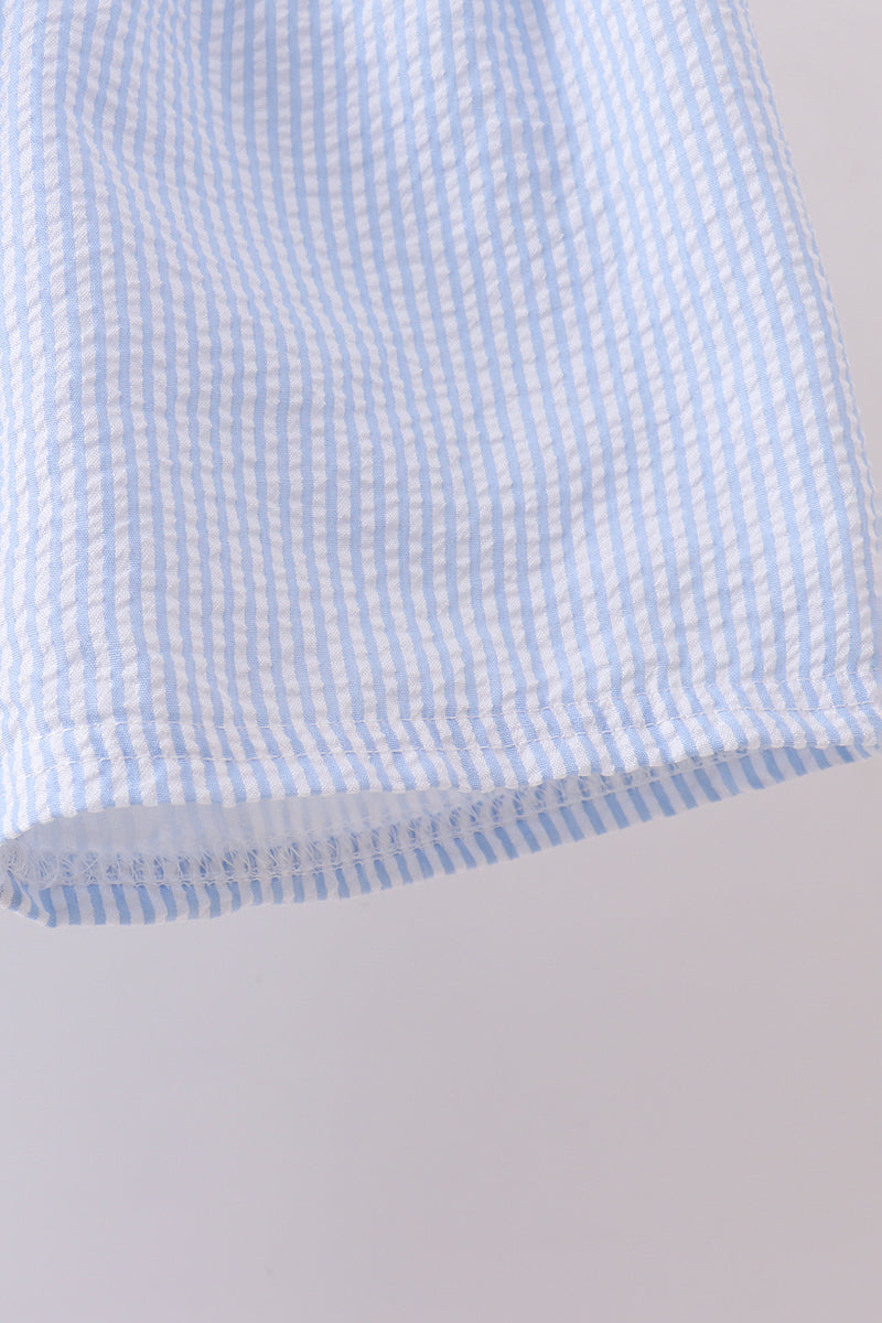 Blue crab embroidery seersucker shorts set