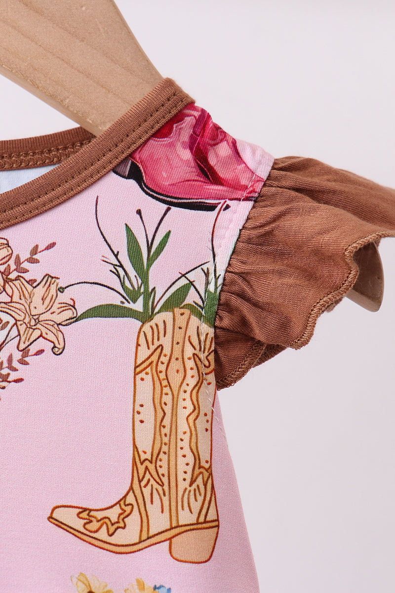 Pink floral boots bamboo ruffle bubble