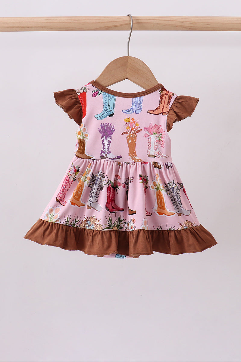 Pink floral boots bamboo ruffle bubble