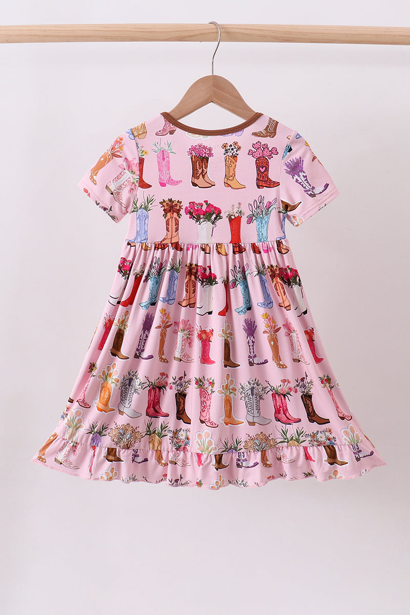 Pink floral boots bamboo dress