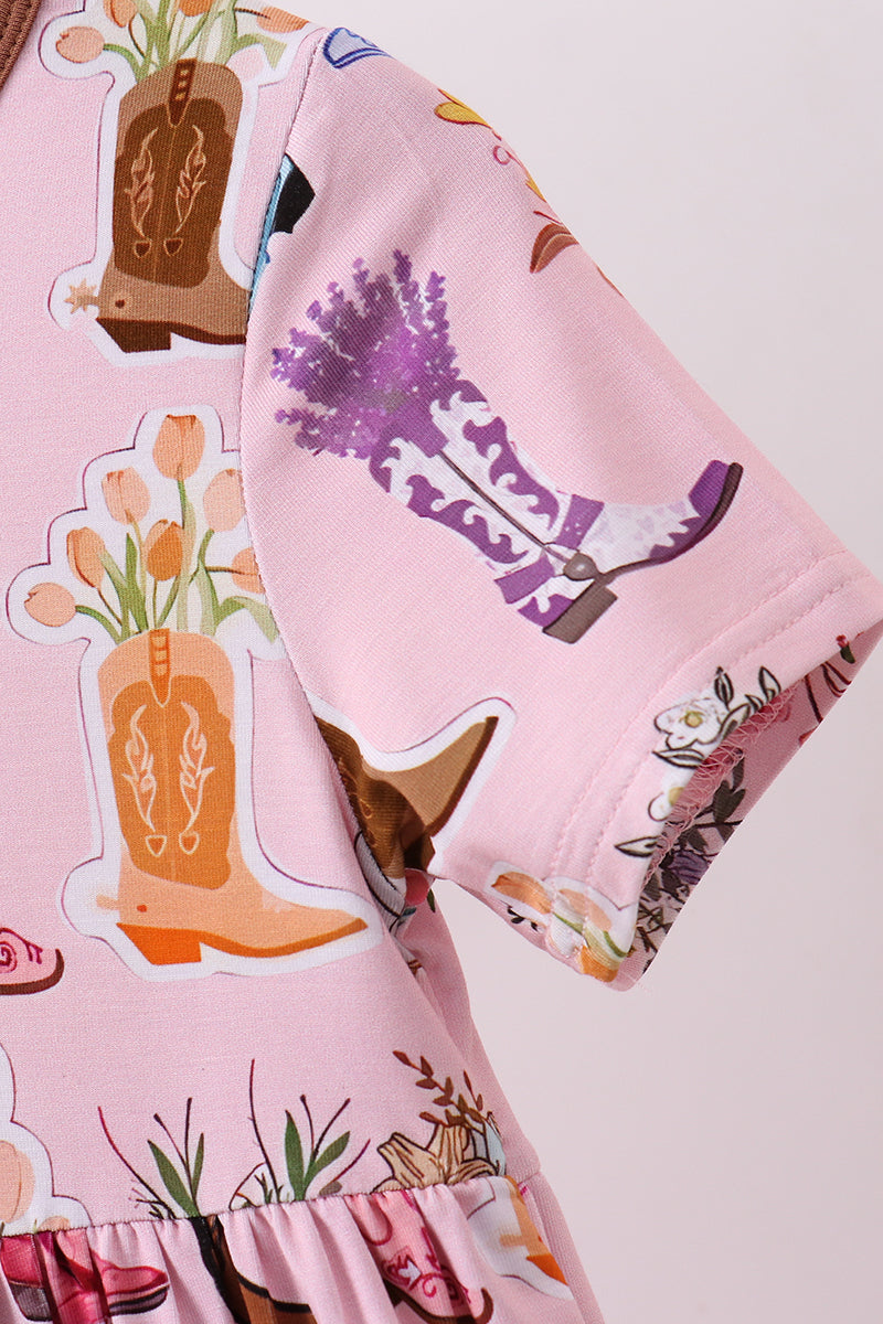 Pink floral boots bamboo dress