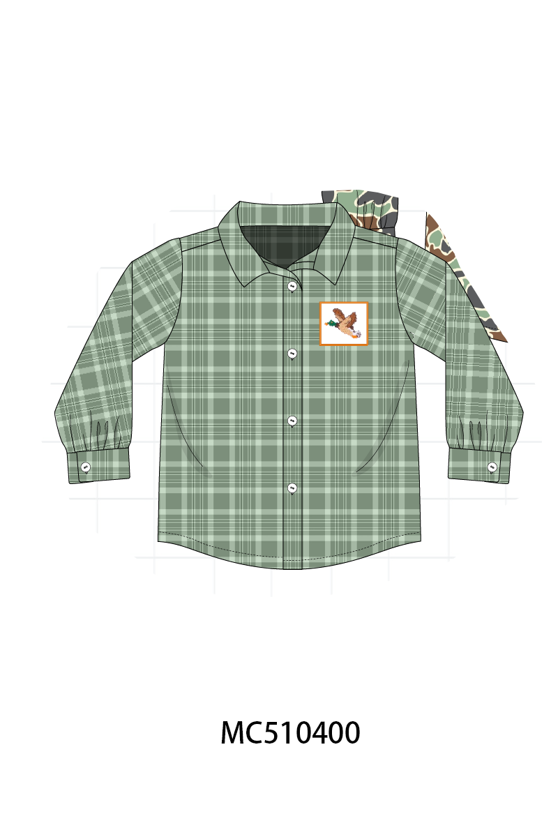 Duck embroidery button down plaid shirt