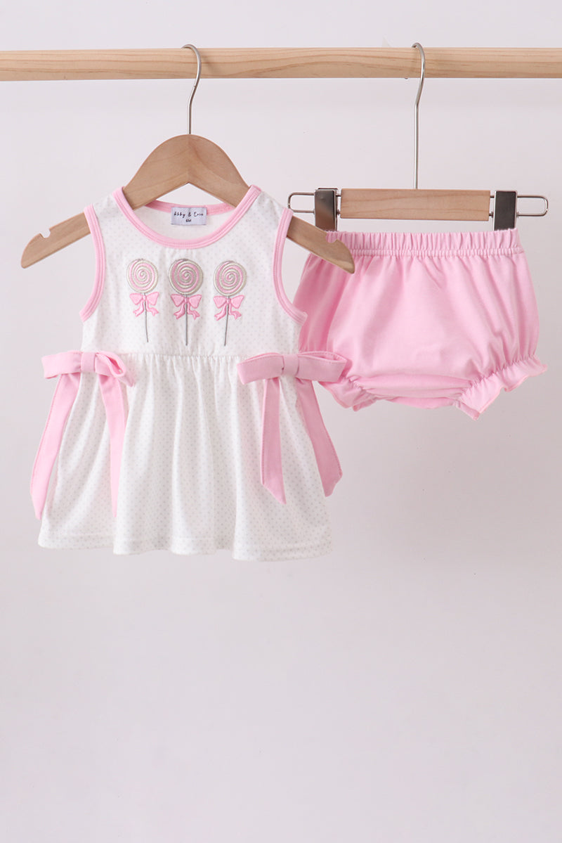 Pink lollipop embroidery bloomer set