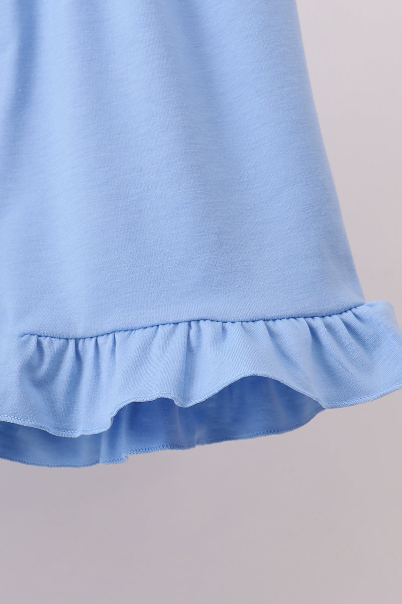 Blue floral BLESSED smocked ruffle shorts set