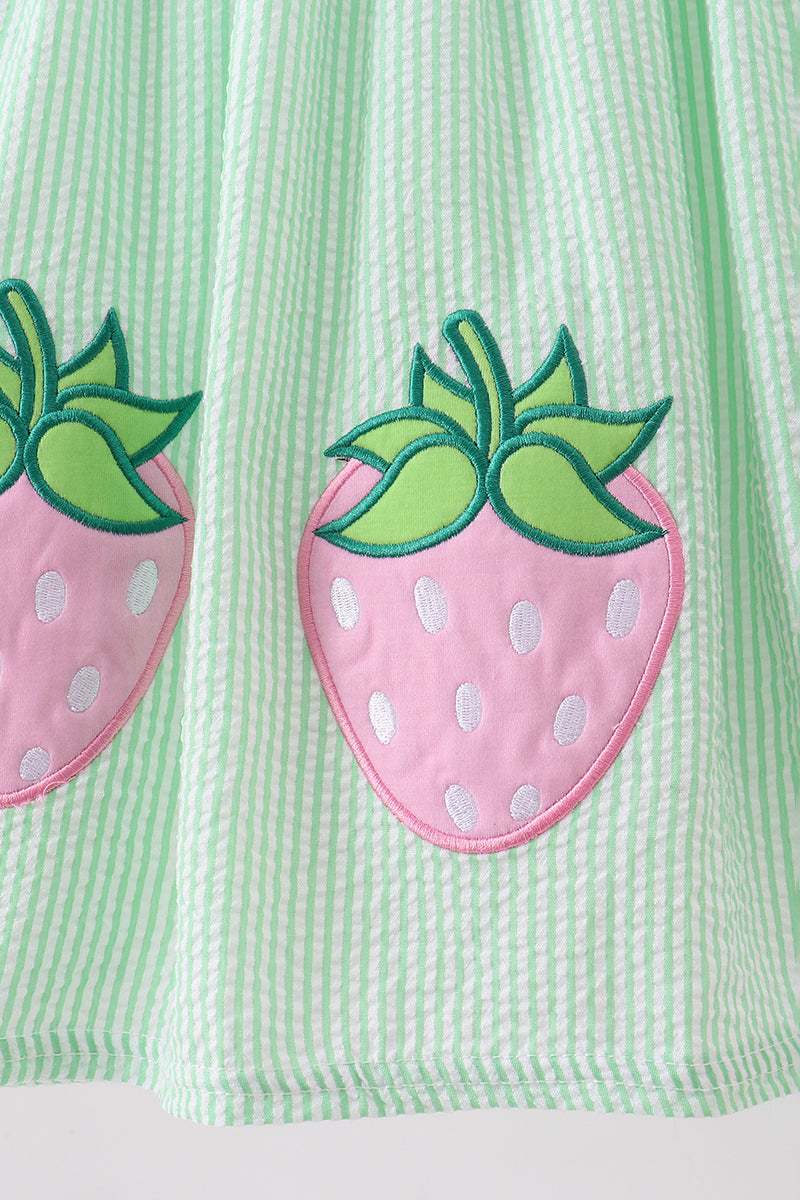 Green strawberry smocked dress