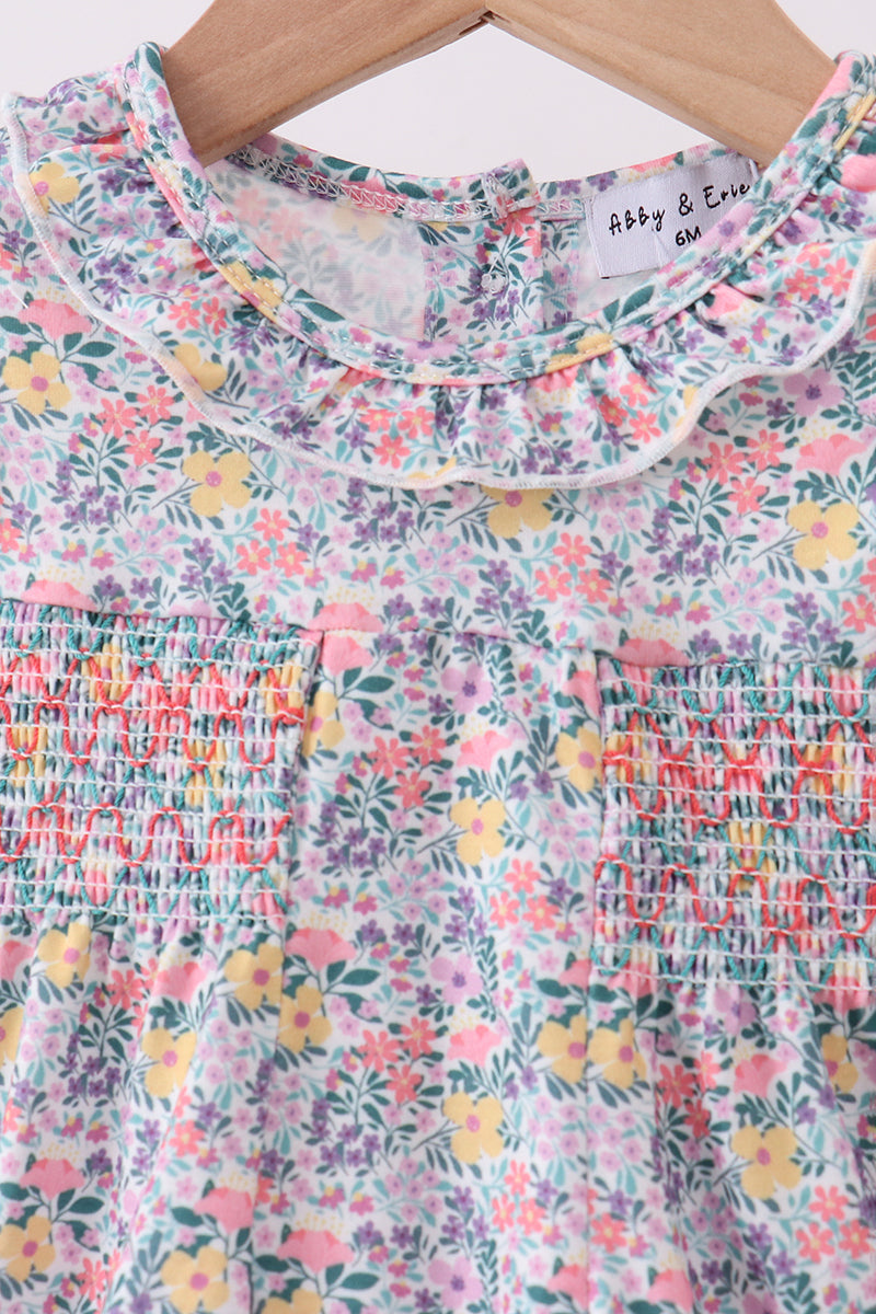 Summer garden smocked ruffle bubble