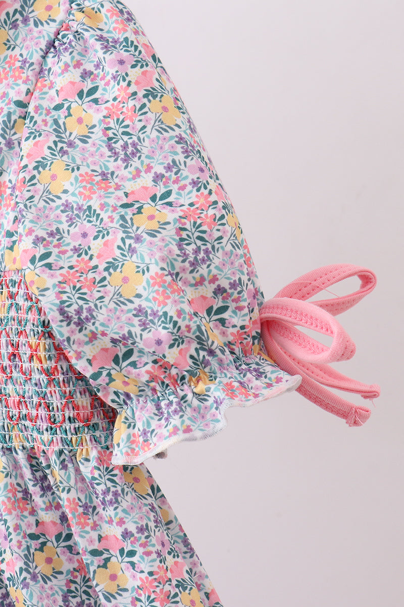 Summer garden smocked ruffle dress