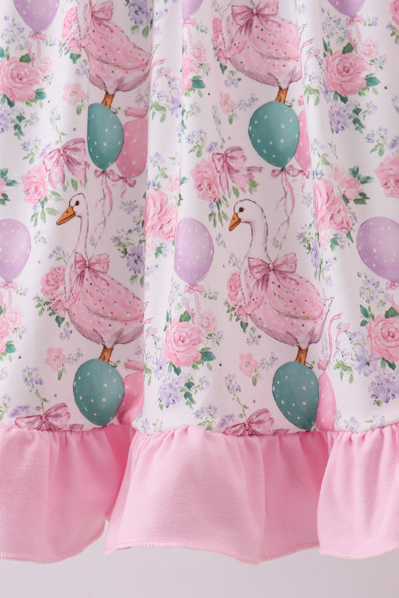 Pink duck sailboat smocked ruffle dress