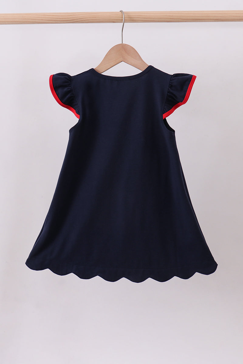 Navy puppy fireworks applique ruffle dress
