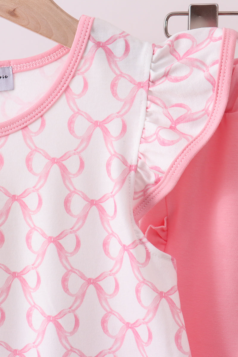 Pink bow ruffle shorts set