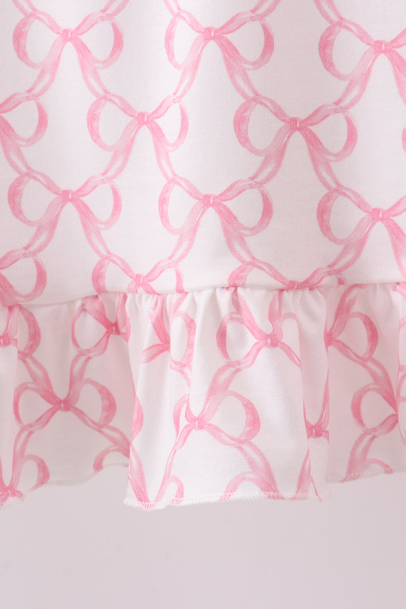 Pink bow ruffle shorts set