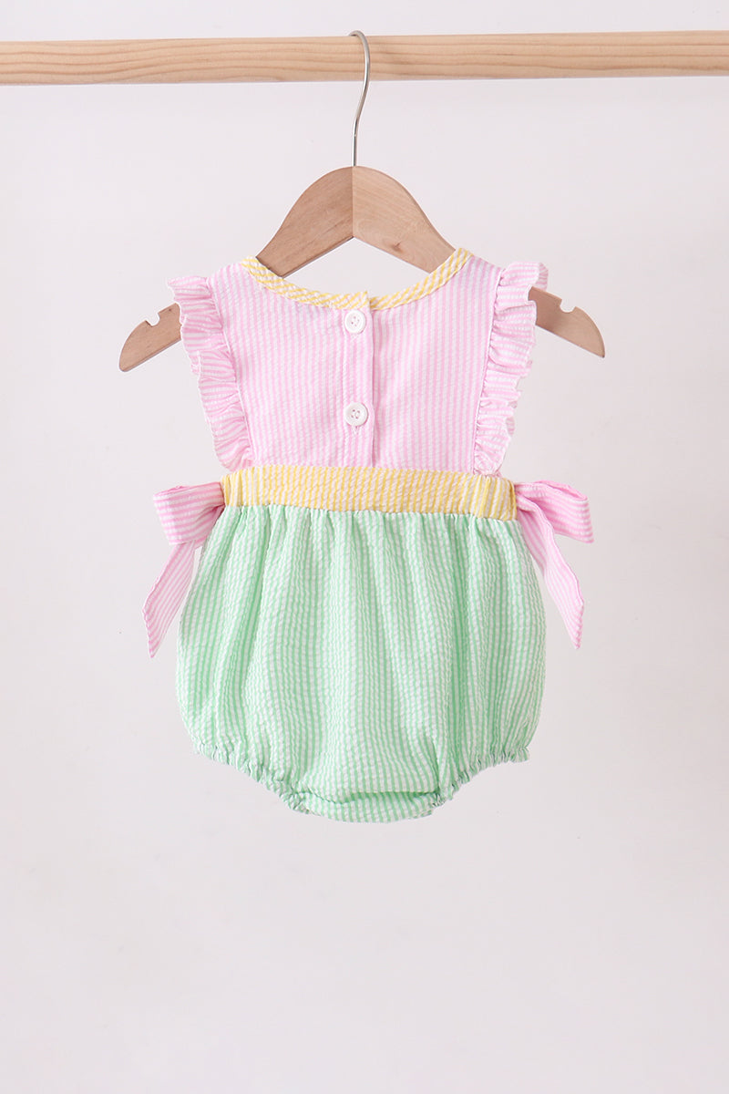 Pink seersucker ruffle bow bubble