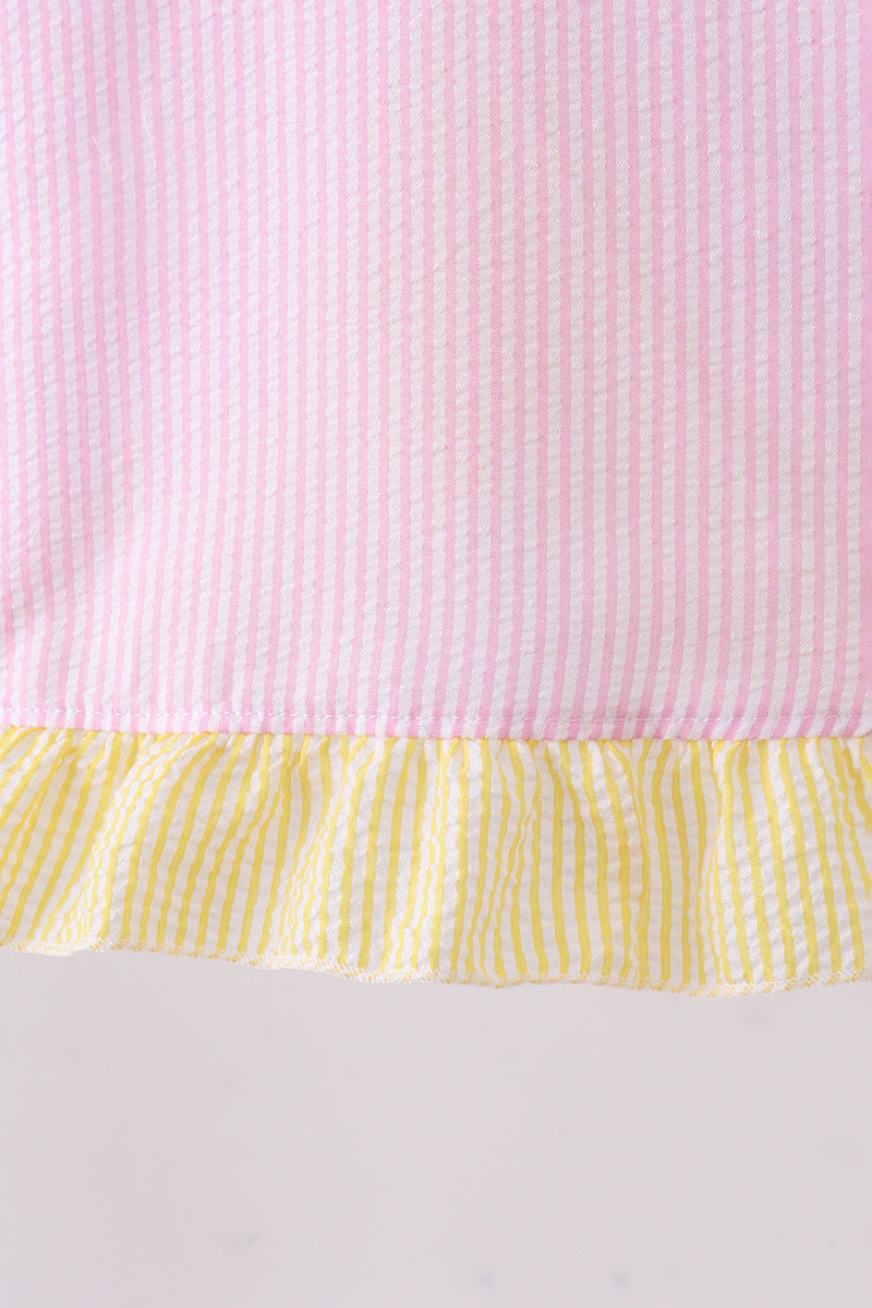 Pink seersucker ruffle bloomer set