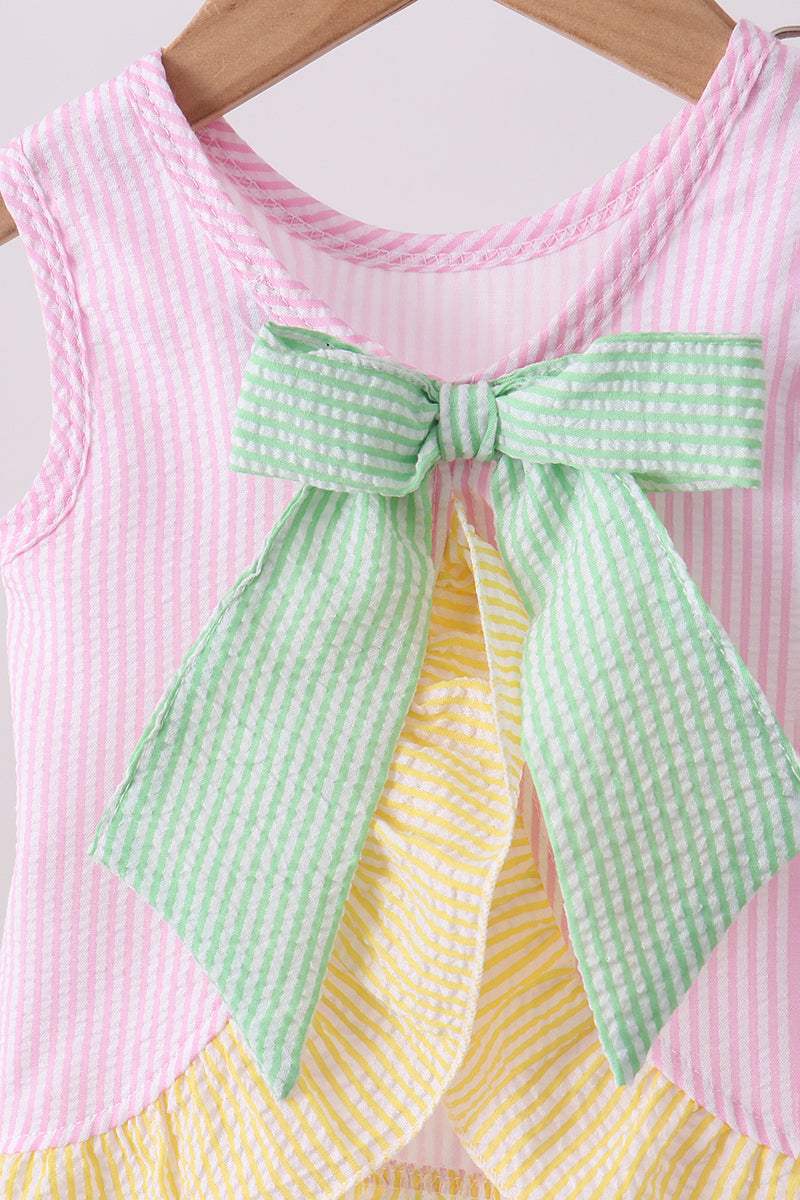 Pink seersucker ruffle bloomer set