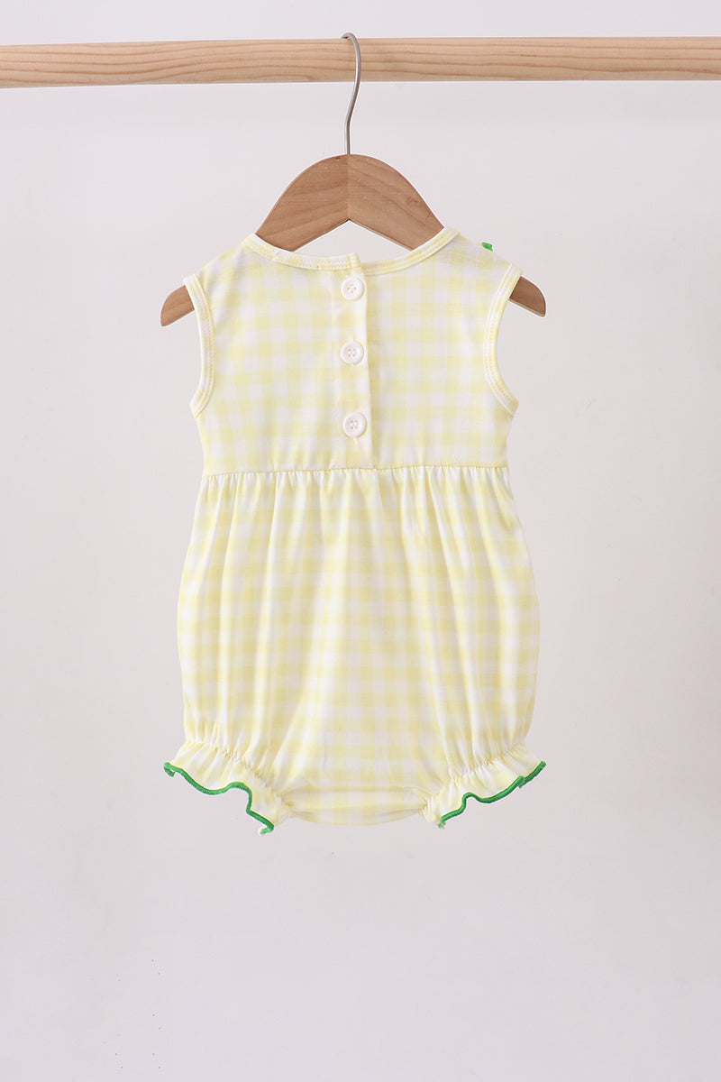 Yellow golf smocked ruffle gingham bubble