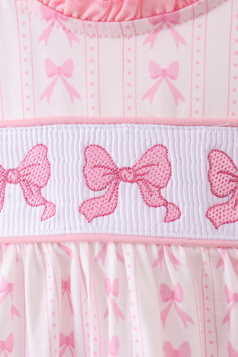 Pink bow smocked ruffle bloomer set