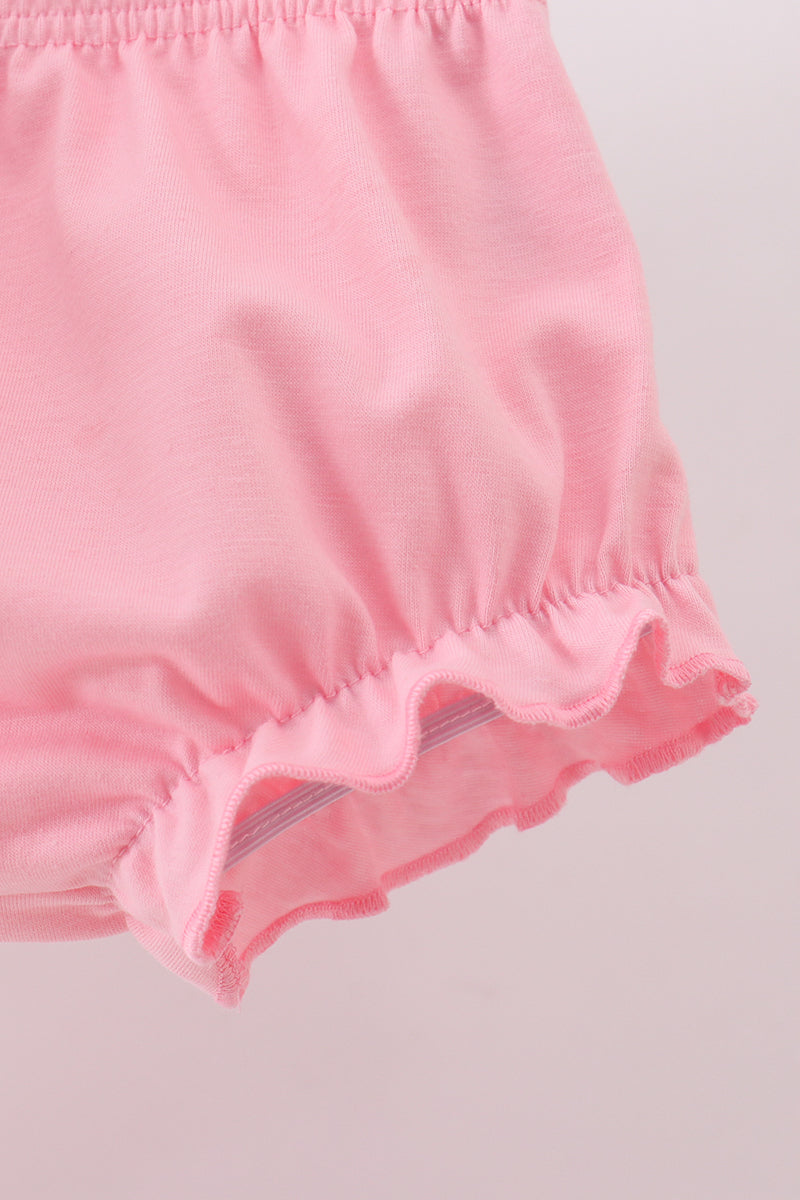 Pink bow smocked ruffle bloomer set