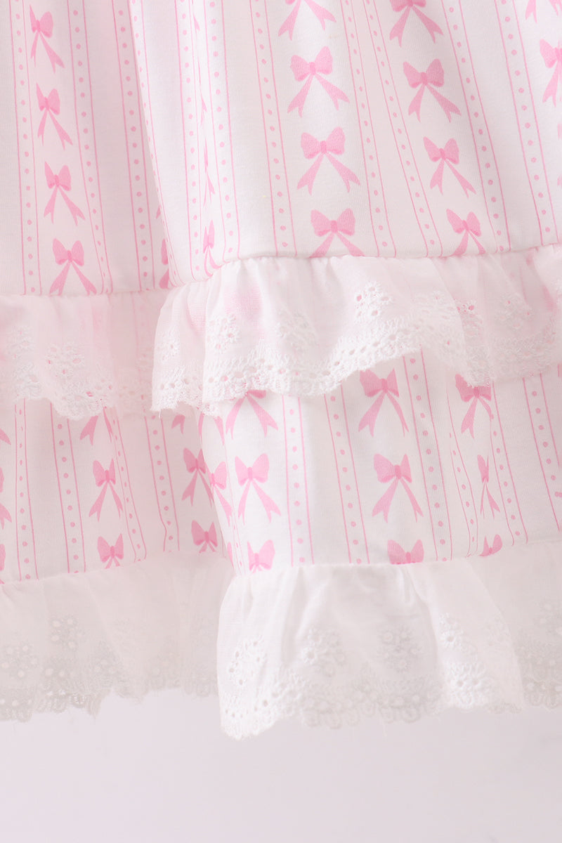 Pink bow smocked ruffle dress