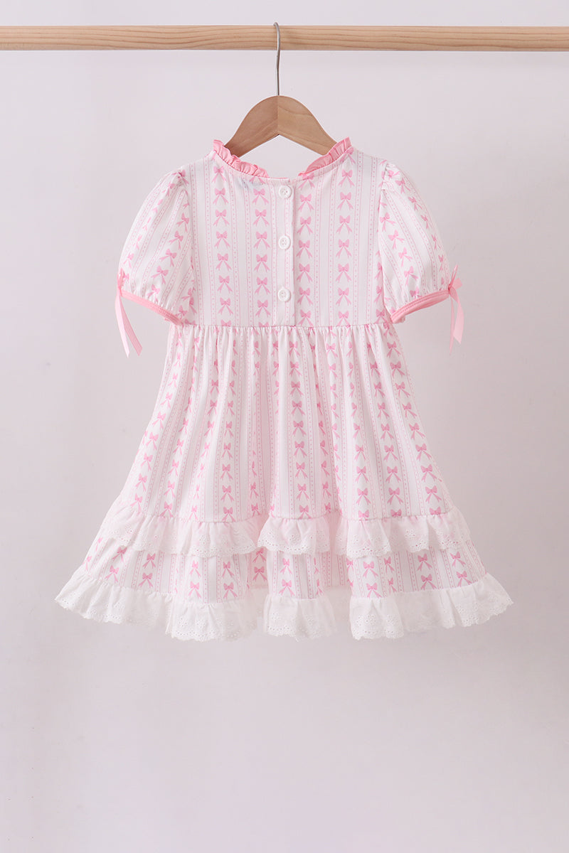 Pink bow smocked ruffle dress