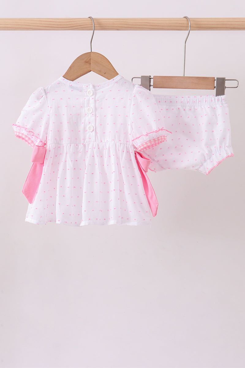 Pink MAMA'S GIRL embroidery swiss dot ruffle bloomer set