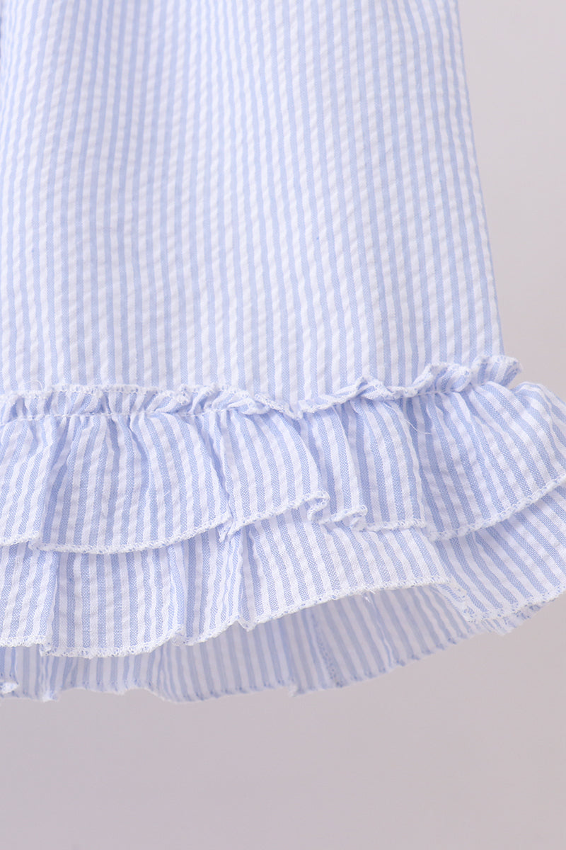 Blue sailboat embroidery ruffle shrots set