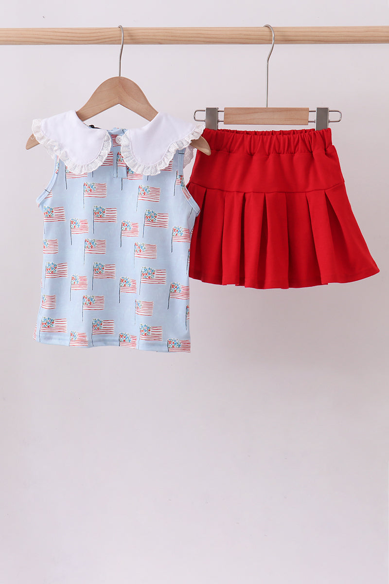 Blue fireworks embroidery skort set