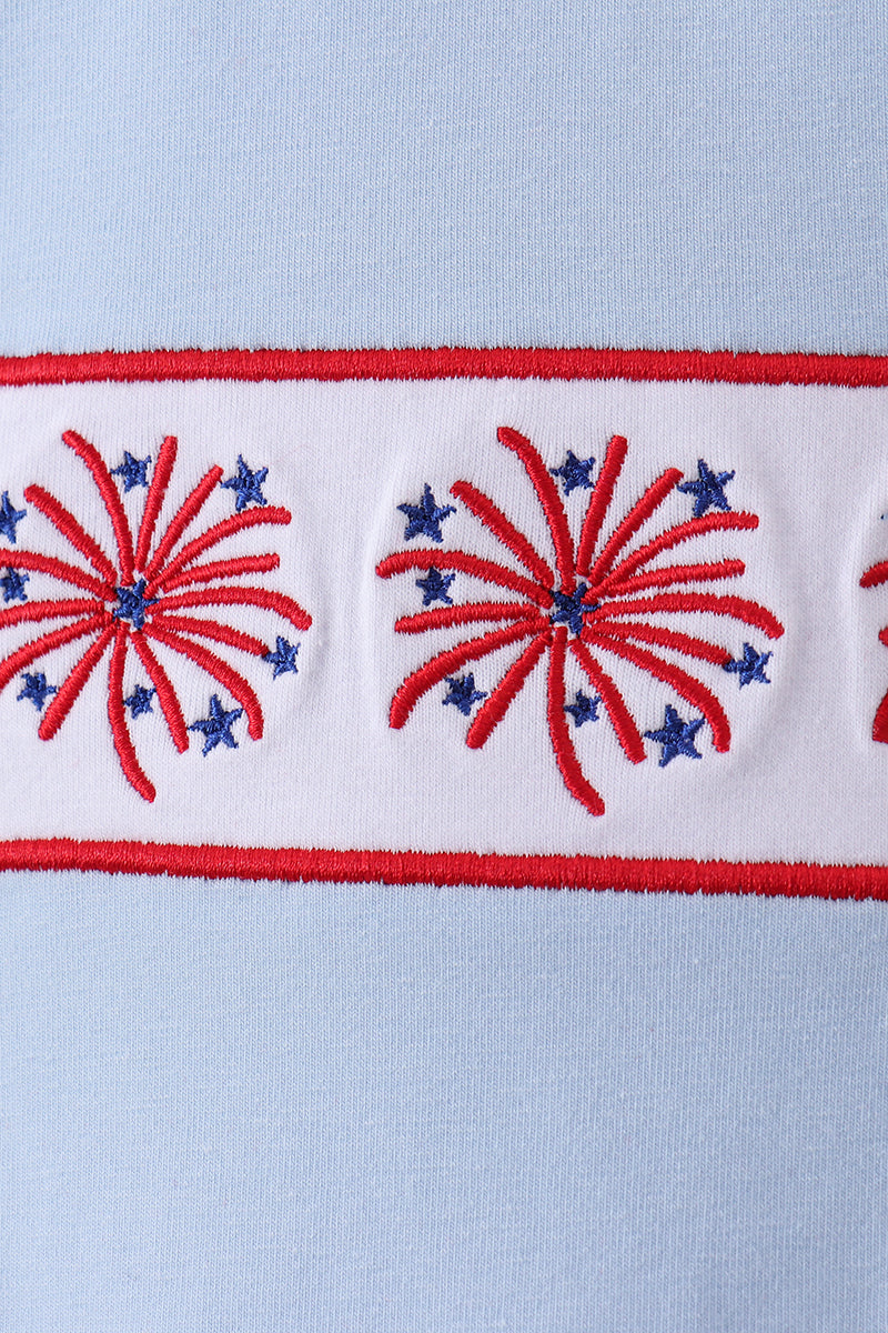 Blue fireworks embroidery top