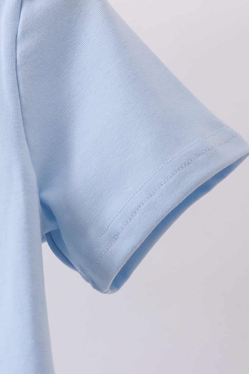 Blue fireworks embroidery top