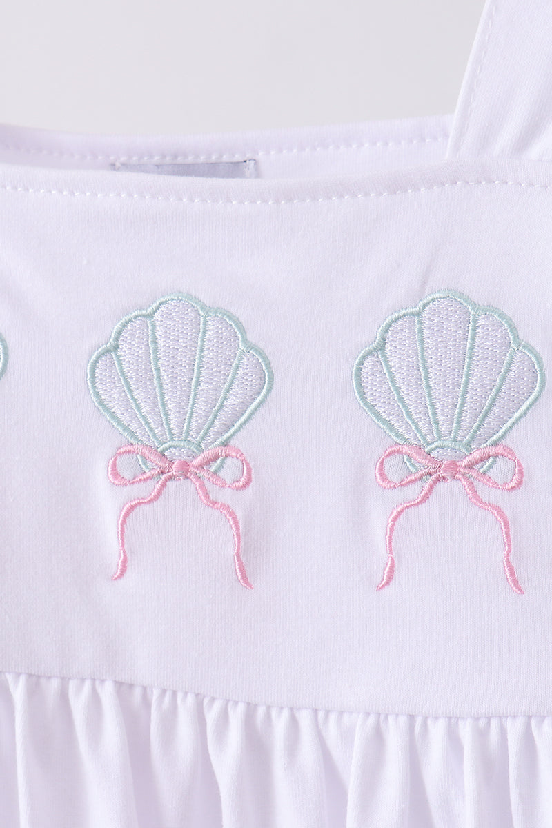 Blue seashell embroidery ruffle shorts set