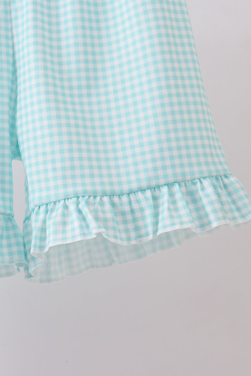 Blue seashell embroidery ruffle shorts set