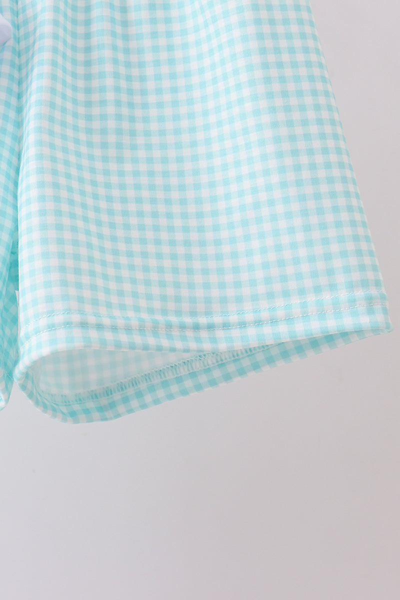 Blue seashell embroidery shorts set
