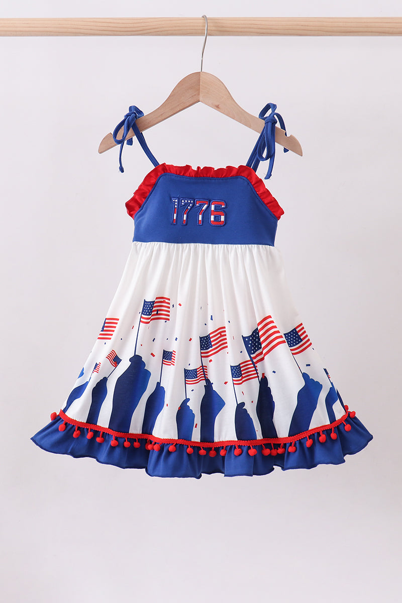 Blue 1776 flag embroidery ruffle dress