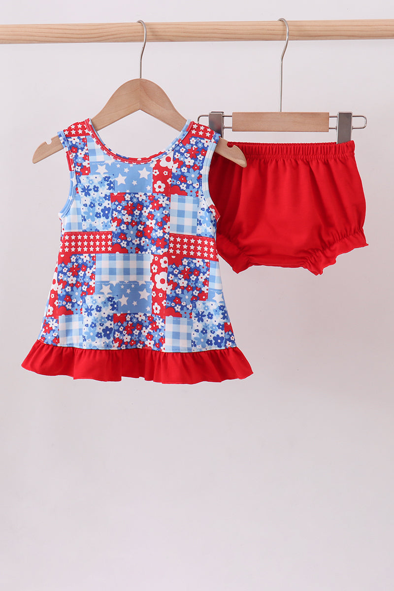 Red floral print bloomer set