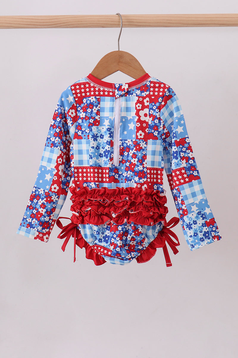 Floral print ruffle rashguard