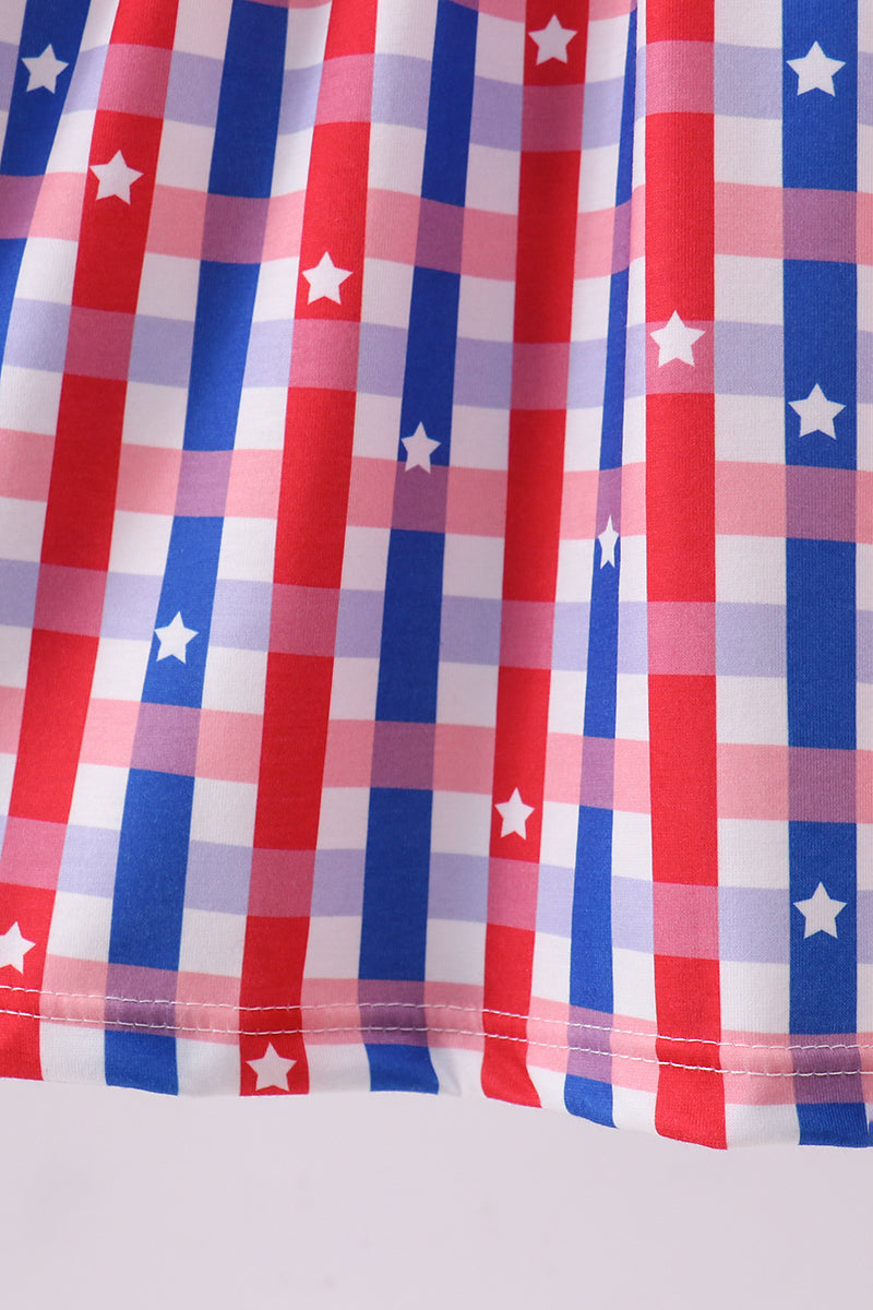 Red puppy embroidery plaid ruffle dress