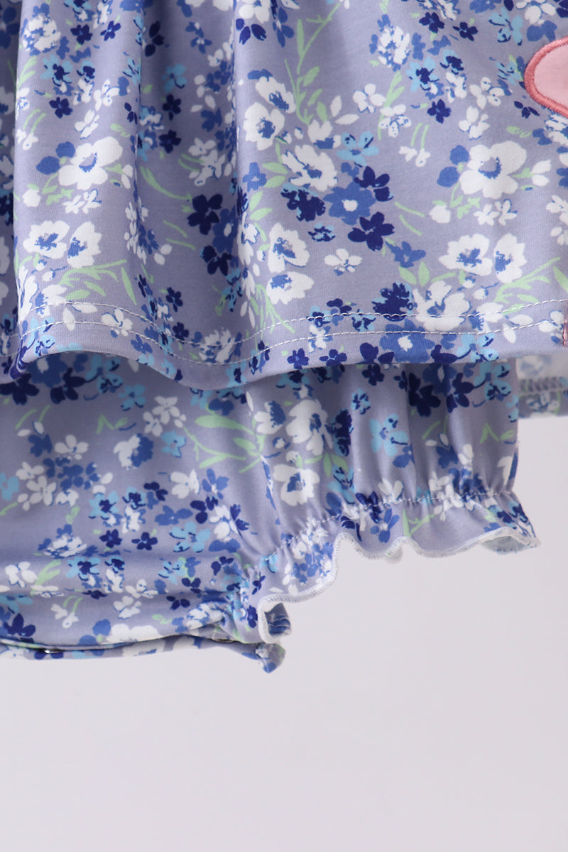 Blue floral bow ruffle bubble