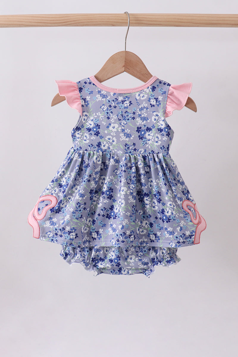 Blue floral bow ruffle bubble