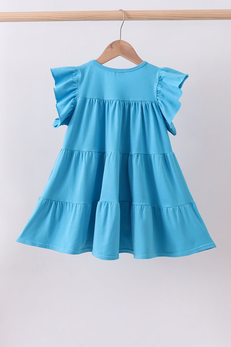Blue star sequin tiered ruffle dress